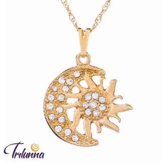 Gargantilha Sol/Lua 22mm Strass Dourada