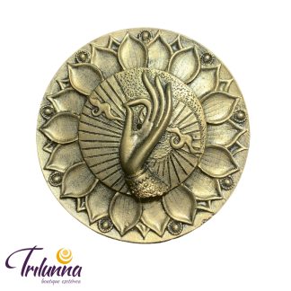 Incensário Redondo 10Cm - Mão Budista - Dourado