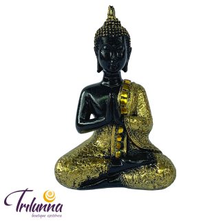 Estátua Decorativa Buda Tibetano 15Cm Preto E Dourado