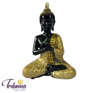 Estátua Decorativa Buda Tibetano 20,5Cm Preto E Dourado