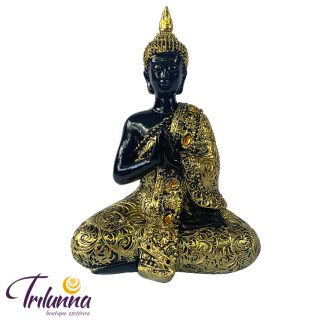 Estátua Decorativa Buda Tibetano 19Cm Preto E Dourado
