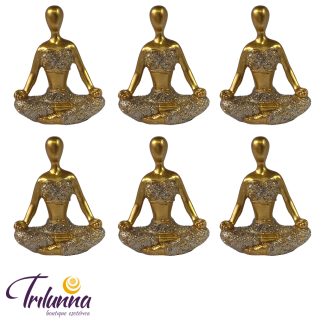 Estátuas Decorativas 06Cm Yogas Douradas Mod2 - 6 Peças