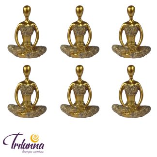 Estátuas Decorativas 06Cm Yogas Douradas Mod1 - 6 Peças