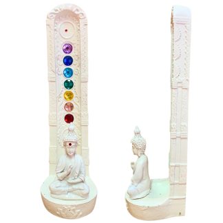 Incensário Torre 23cm Chakras Buda Branco
