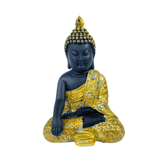 Estátua Decorativa 14Cm Buda Tibetano Dourado E Preto