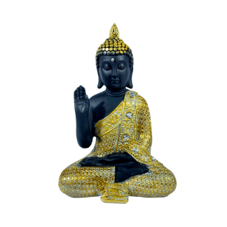 Estátua Decorativa 21Cm Buda Tibetano Dourado E Preto