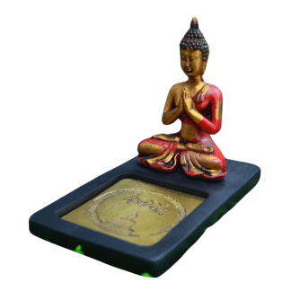 Incensário Relevo Buda Tibetano 16cm Vermelho Resina Porta Incenso Vareta