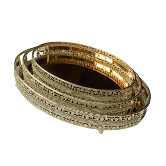 Conjunto 3 Bandejas Decorativas Prateada C/ Strass