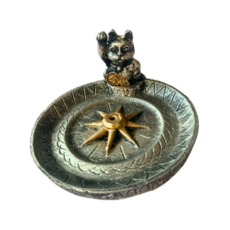 Incensário Pratinho Maneki Neko Prata
