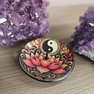 Incensário Vidro Bowl Ying Yang c/Flor de Lótus