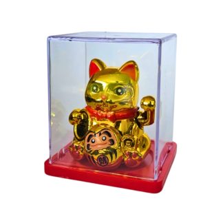 Maneki Neko Luz Solar Dourado C/Daruma