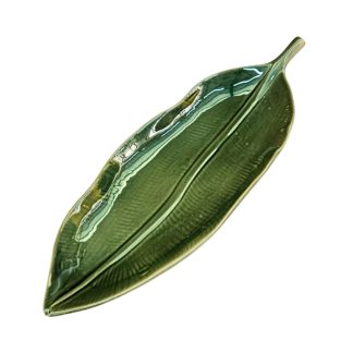 Petisqueira em Porcelana Folha Verde 40cm Bandeja Decorativa