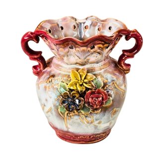 Vaso Decorativo em Porcelana Floral com Alças 18cm