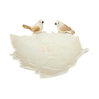 Petisqueira em Porcelana Branca com Pássaros 22cm Decorativa