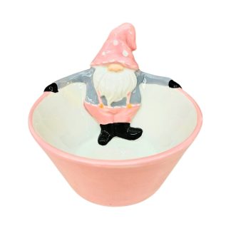 Bowl de Gnomo Rosa em Porcelana 15cm Decorativo