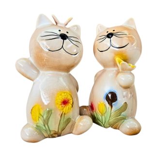 Casal de Gatos Decorativos em Porcelana 17cm