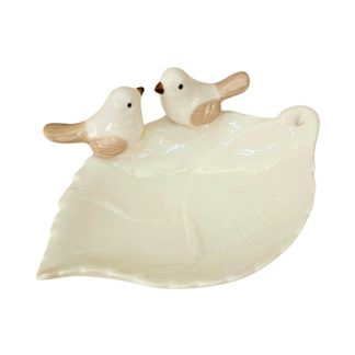 Petisqueira Branca em Porcelana com Pássaros 19cm Decorativa