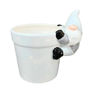 Cachepot com Gnomo Azul Claro em Porcelana 12cm Decorativo