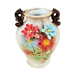 Vaso de Porcelana com Flores Colorido 18cm Decorativo