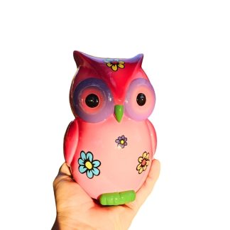 Cofrinho Coruja 19cm Rosa Resina Decoração