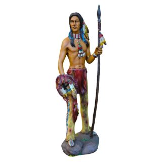Estátua Índio 52cm Com Escudo e Lança Xamanismo Caboclo