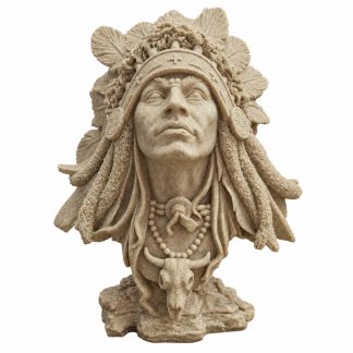 Estátua Índio com Cocar em Resina Efeito Mármore 28cm Decoração