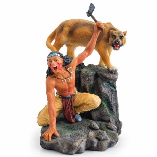 Estátua Índio com Puma em Resina Decorativa 16cm