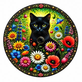Incensário Vidro Bowl Flor E Gato Preto