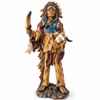 Estátua Índio Cacique com Cocar em Resina 54cm