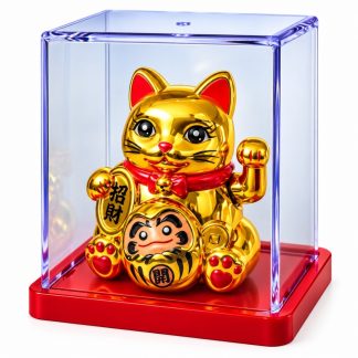 Maneki Neko Luz Solar Dourado C/Daruma
