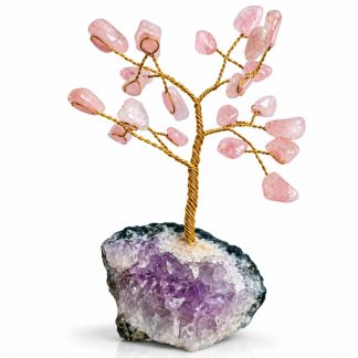 Árvore De Pedra C/ Arame 15cm Quartzo Rosa