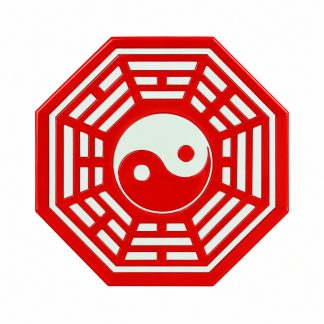 Bagua Vidro 11,5CM Vermelho C/Espelho Yin Yang Decoração