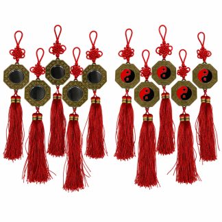 Bagua Metal 5cm Tira Vermelha C/Espelho Decoração - 5pç